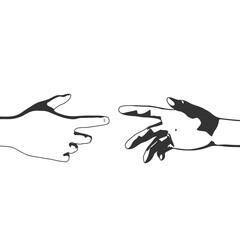 Human hands reaching out to one another, almost touching. Help concept