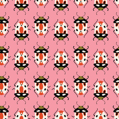 Seamless pattern with cute bugs. Colorful hand drawn vector illustration