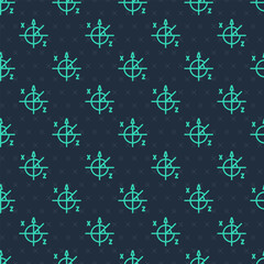 Green line Trigonometric circle icon isolated seamless pattern on blue background. Vector