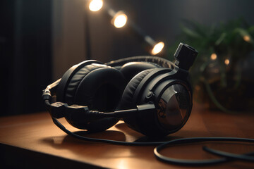 Fototapeta na wymiar close up of Professional headphones, commercial photography , ai generative