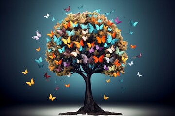 Naklejka na ściany i meble trees and colorful butterflies