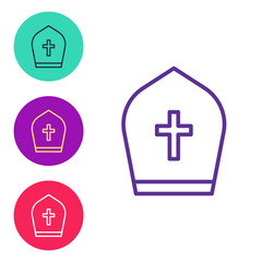 Set line Pope hat icon isolated on white background. Christian hat sign. Set icons colorful. Vector