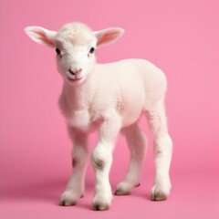 baby lamb isolated on plain pink studio background, made with generative ai	