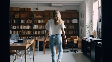 Happy active casual young woman, generative ai