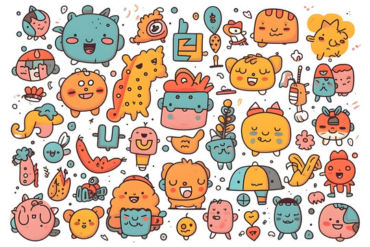 pattern with funny animals. cartoon icon collection