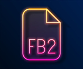 Glowing neon line FB2 File icon isolated on black background. Vector