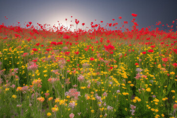 Obraz na płótnie Canvas Vibrant red flower field
