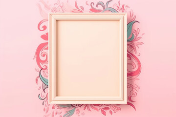 Pale pink decorative frames, frames, photos, paintings, etc., ideal for use with messages, and features a cute decoration with a flower pattern on the rim. Generative AI