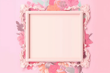 Fototapeta na wymiar Pale pink decorative frames, frames, photos, paintings, etc., ideal for use with messages, and features a cute decoration with a flower pattern on the rim. Generative AI