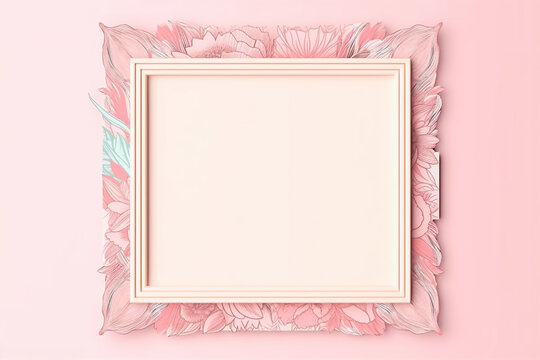 Pale pink decorative frames, frames, photos, paintings, etc., ideal for use with messages, and features a cute decoration with a flower pattern on the rim. Generative AI