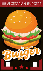 Isolated cartoonish hamburger Colored burger day template Vector