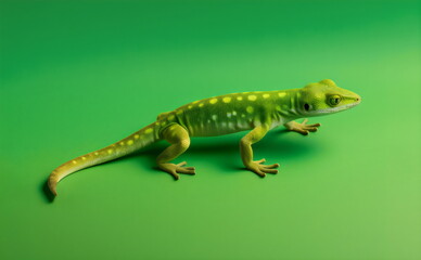 green gecko isolated on plain green studio background, made with generative ai	
