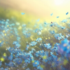 background with blue flowers on a meadow