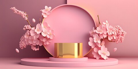 digital illustration generative AI,Pink podium