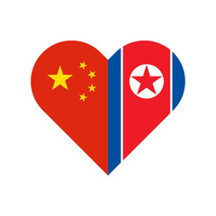 unity concept. heart shape icon with china and north korea flags. vector illustration isolated on white background