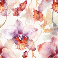 Plakat Watercolor Orchids Seamless Pattern - Floral Design - Generative AI