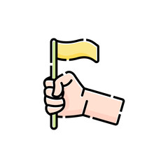 Fototapeta premium hand icon holding small flag, holiday celebration icon symbol illustration.