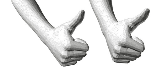 Thumbs up symbol. Hand show like or good. Sign success and nice. 3D vector illustration. Design for banner, flyer, poster, cover or brochure.