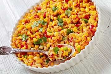New Orleans Style Corn casserole in baking dish