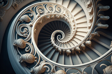 spiral staircase. Looking down from above. Generative AI,