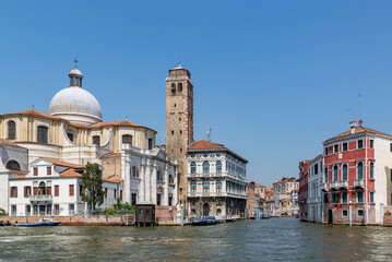 Fototapeta na wymiar Church of San Geremia and Campanile and Palazzo Labia on Grand Canal in summer Cannaregio district Venice Veneto Italy Europe