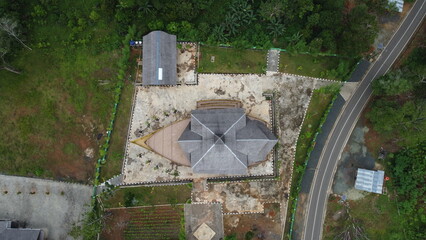 Vertical aerial view of Bamboo Mosque, Banjar District, South Kalimantan, Indonesia