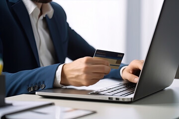 businessman making a purchase online with credit card. Ai generative