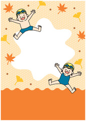 水泳　スイミングスクール　子ども　イラスト　背景　秋