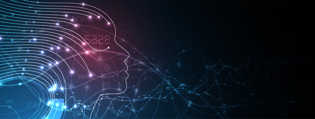 Abstract Artificial intelligence. Cloud computing. Machine learning. Technology web background. Virtual concept