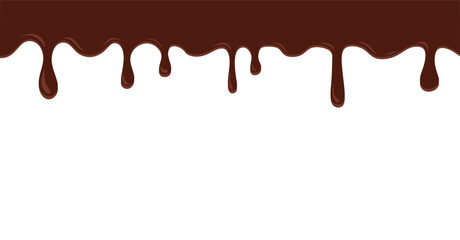 Chocolate flowing down on white background. Dripping melted chocolate background with space for text, isolated flat vector illustration