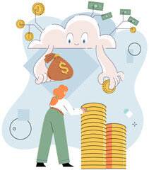 Woman planning successful money investment. Calculating corporate budget analyzing finance data in cloud storage in business project. Accounting concept. Financial advisor planning investment strategy