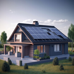 Fototapeta na wymiar design house with solar panels, solar panels on house roof