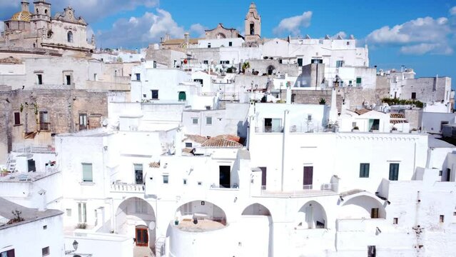 4K Aerial of Ostuni, 'the White Town' in Puglia.