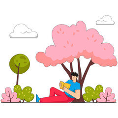 Reading Books In The Park Illustration