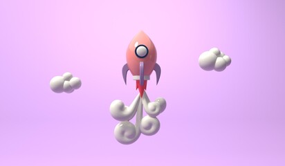 Space exploration theme with a rocket - 3D render