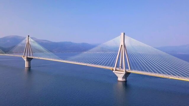 Patra bridge at summertime drone view