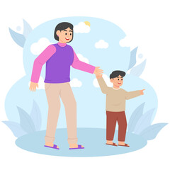 A Child Who Invites His Mother Illustration