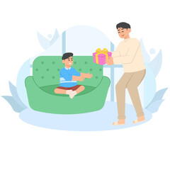 A Father Who Gives Gifts To His Son Illustration