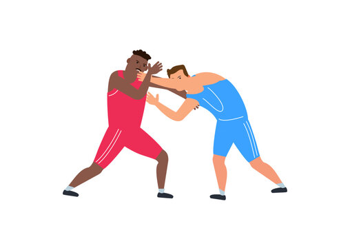 freestyle wrestling two men wrestlers sparring vector illustration