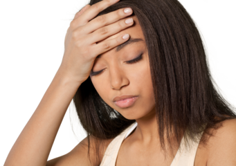 Sick Young Woman with Hand on Head - Isolated