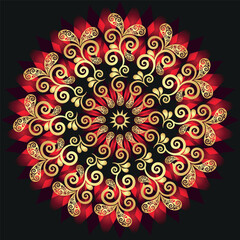 Vector vintage frame with lacy golden and red mandala