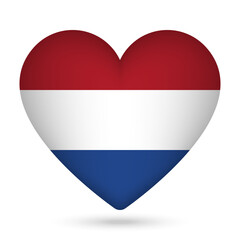 Netherlands flag in heart shape. Vector illustration.