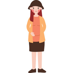 Pregnant Woman in Orange Blouse and Brown Skirt