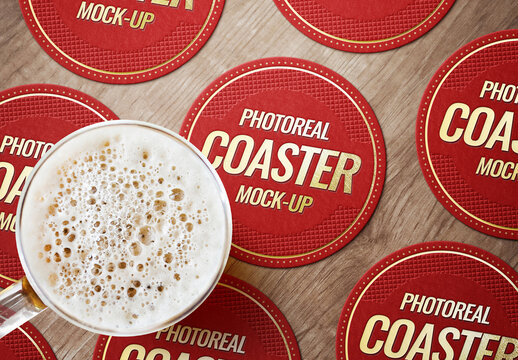 Coaster Mockup Template Restaurant Pub Cafe Bar Beer Round