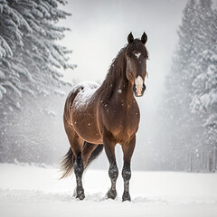 Horses in the snow Generative AI.