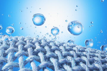 Close-up of fabric interlaced fiber with water drop.
