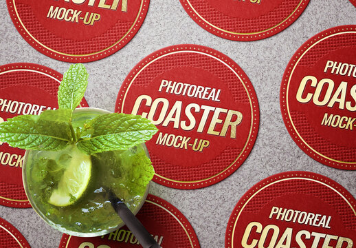 Coaster Mockup Template Restaurant Pub Cafe Bar Beer Round