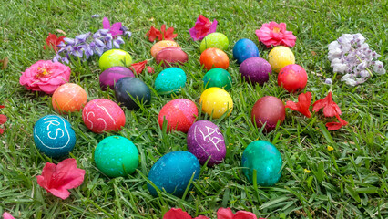 Decorated Easter Eggs in the Grass