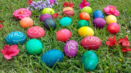 Decorated Easter Eggs in the Grass