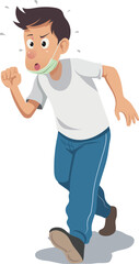 illustration of exhausted man jogging with wearing mask